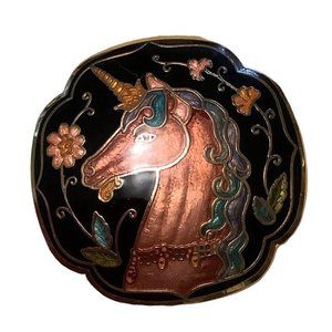 Vintage Unicorn Cloisonne Scarf Slide Bolo -- 2"